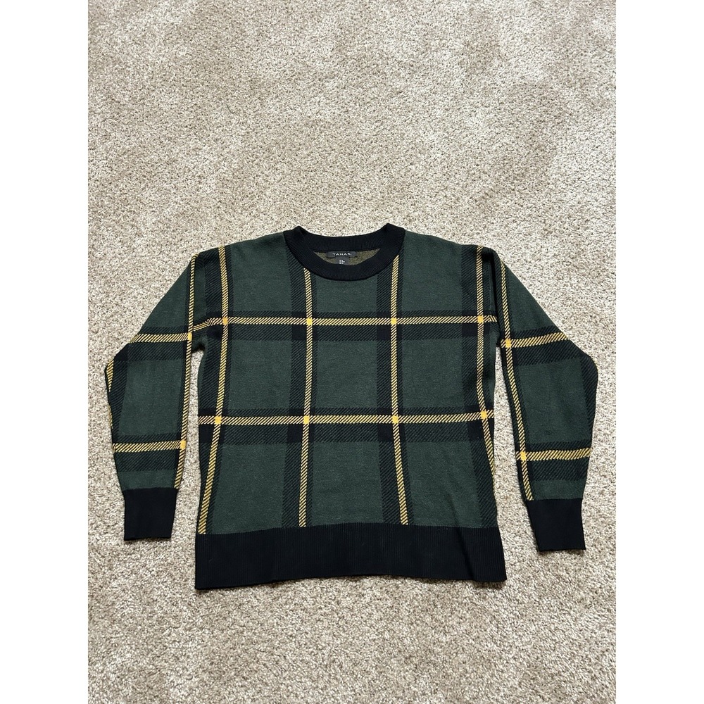 Tahari Sweater Mens Medium Green Plaid Pullover‎